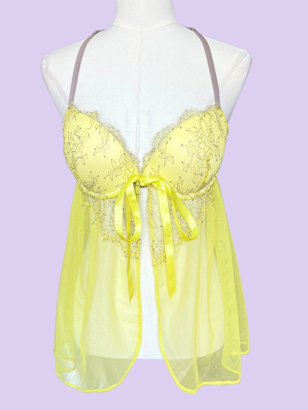 Y2K Victoria's Secret Lace Mesh Babydoll Lingerie Chemise
